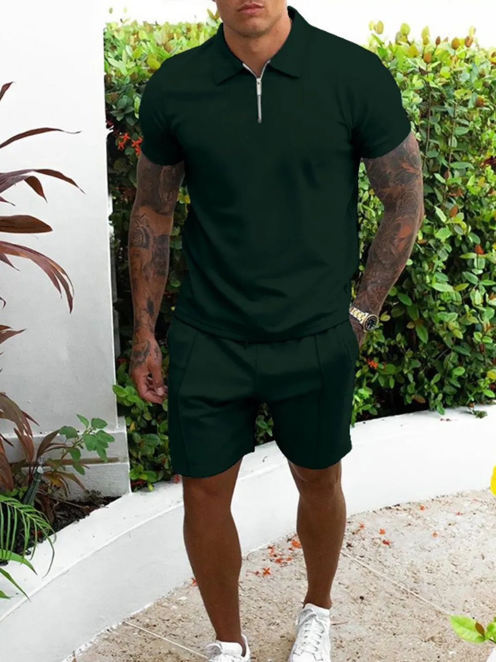 Men's Full Size Collared Neck Short Sleeve Top and Shorts Set Plus Size, image 7