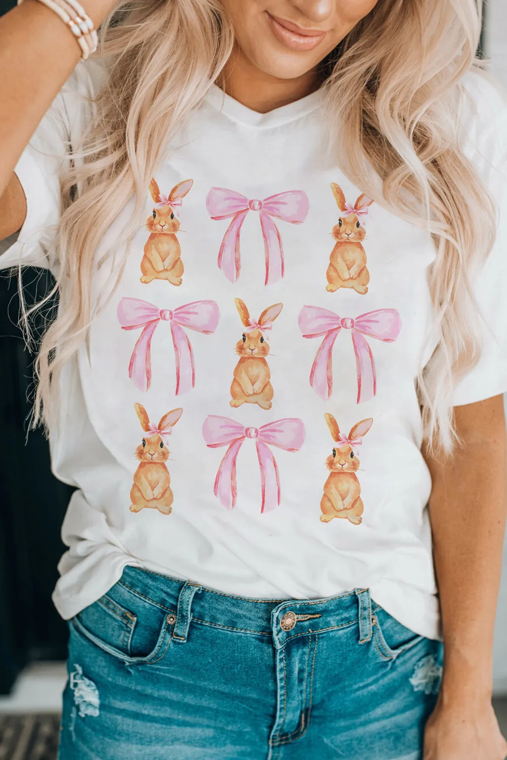 Rabbit & Bow Round Neck Short Sleeve T-Shirt, image 3
