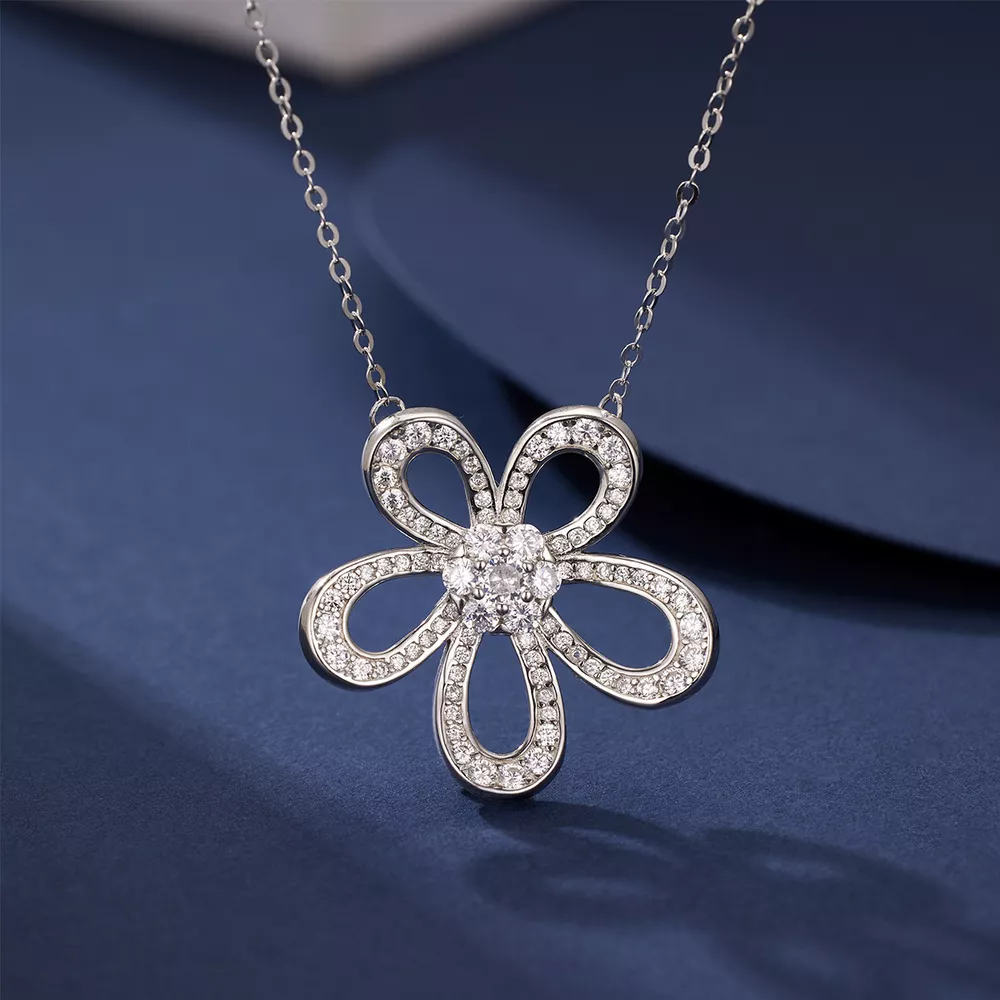 925 Sterling Silver Flower Pendant Necklace