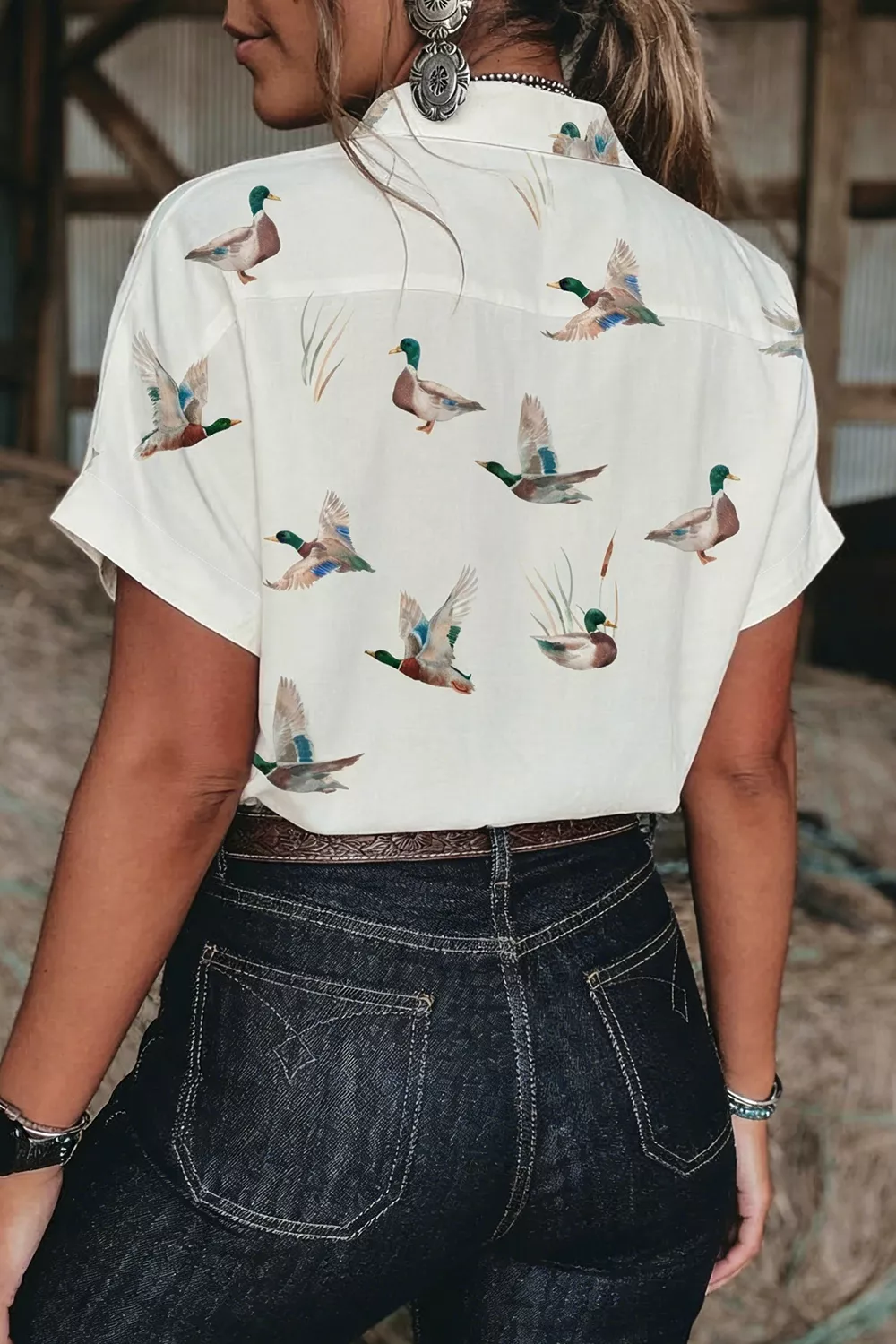 Mallard Printed Button Flap Pocket Short Sleeve Shirt, image 6