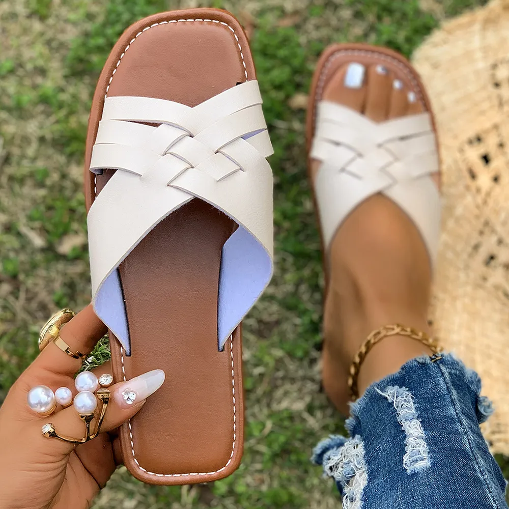 Woven Open Toe Flat Sandals, image 10