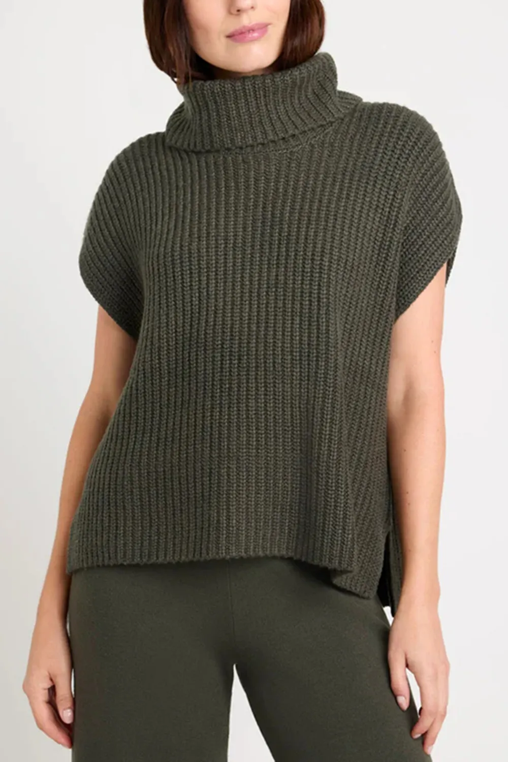 Slit Turtleneck Cap Sleeve Sweater, image 8