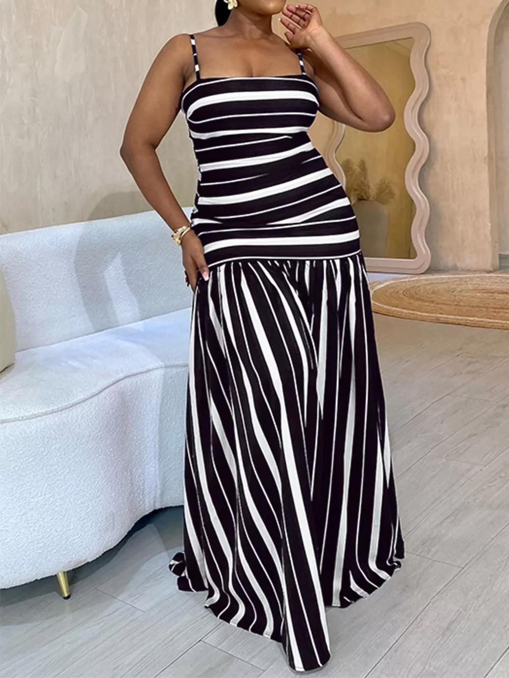 Plus Size Striped Spaghetti Strap Maxi Dress, image 6