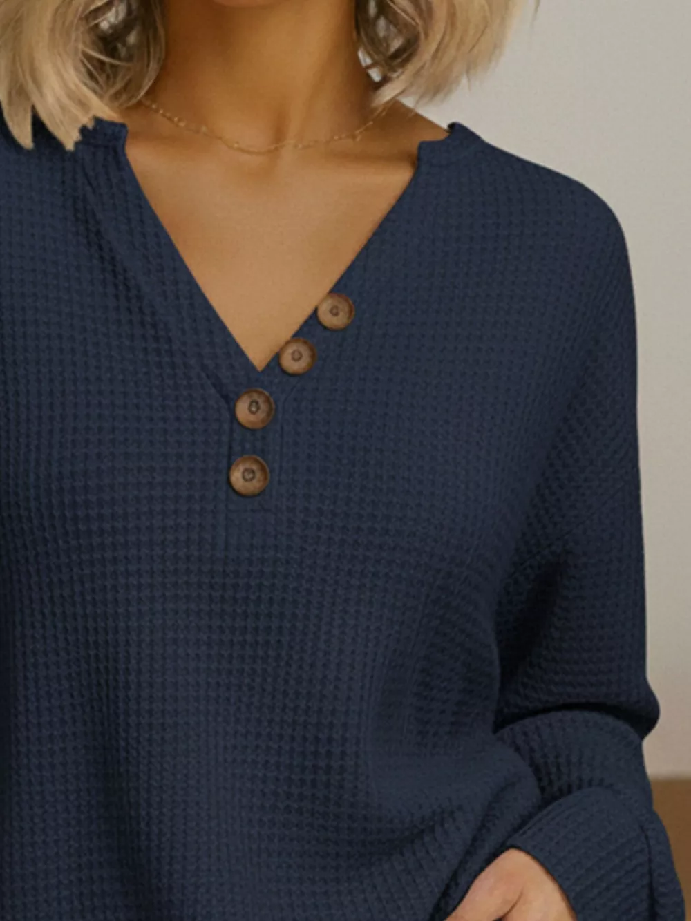 Full Size Casual Waffle Knit Long Sleeve T-Shirt Plus Size, image 7