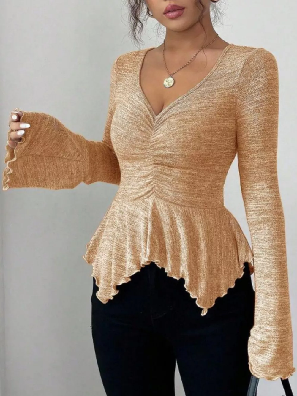Ruched Flared Sleeves Peplum T-Shirt, image 20