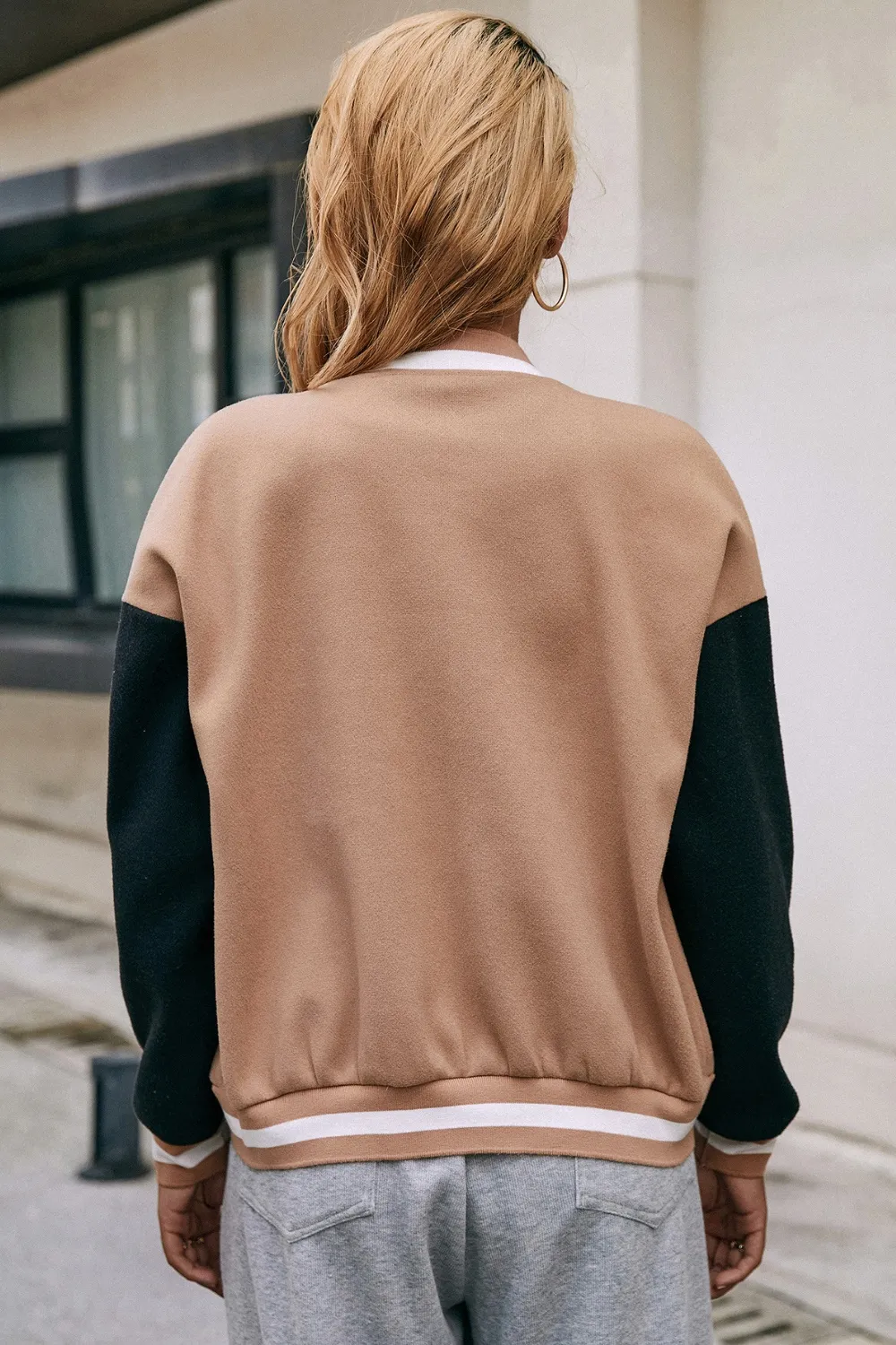 Contrast Baseball Collar Snap Down Jacket, image 4