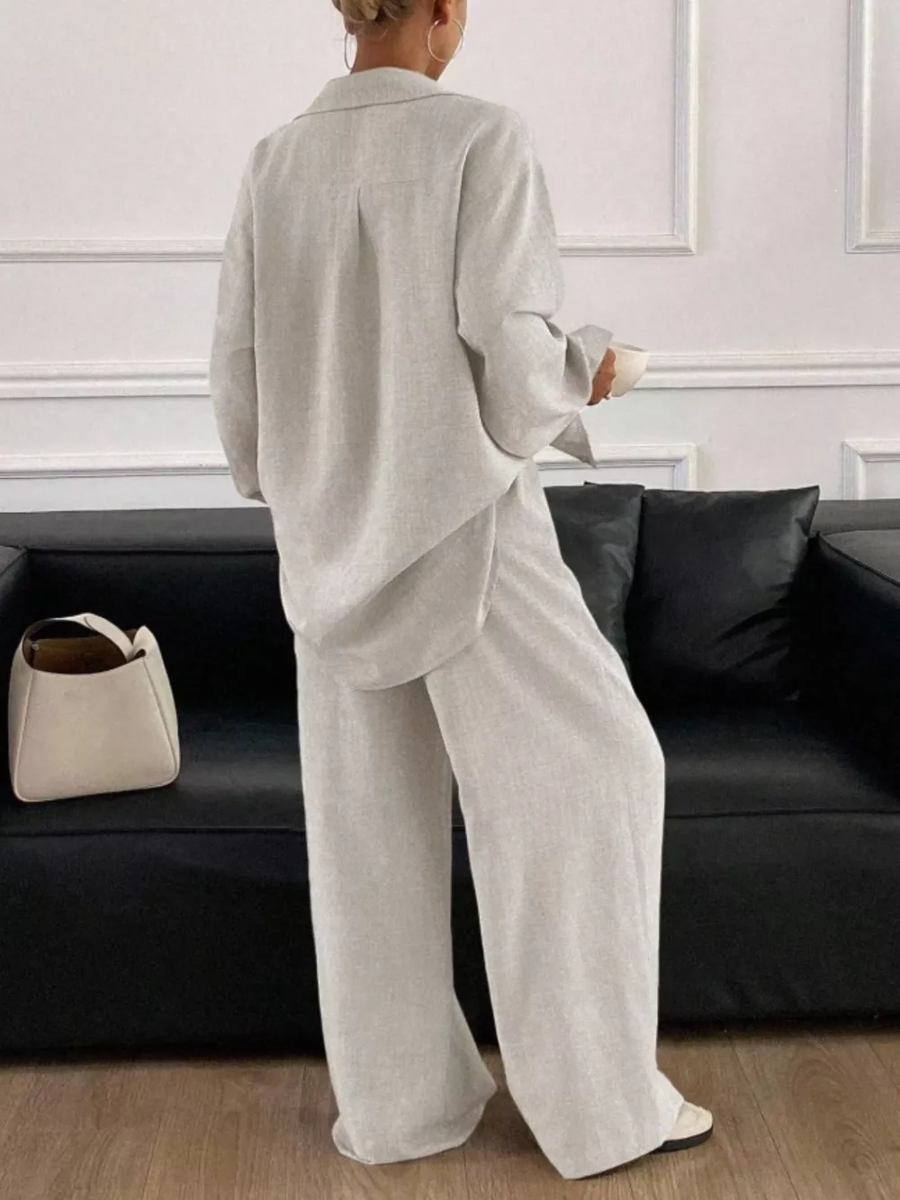 Button-Down Shirt and Wide-Leg Pants Set, image 5