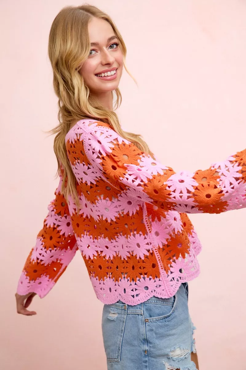 BiBi Flower Crochet Knit Top, image 2