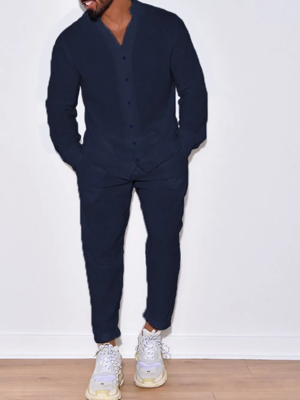 Men's Button Up Long Sleeve Top and Pants Set, image 8