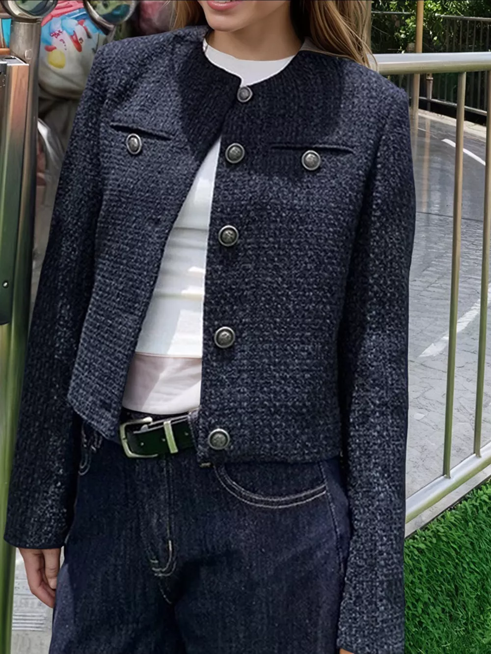 Tweed Metallic Buttons Cropped Outerwear, image 2