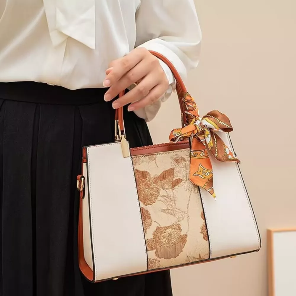 Top Handle Handbag with Scarf Accent, image 3
