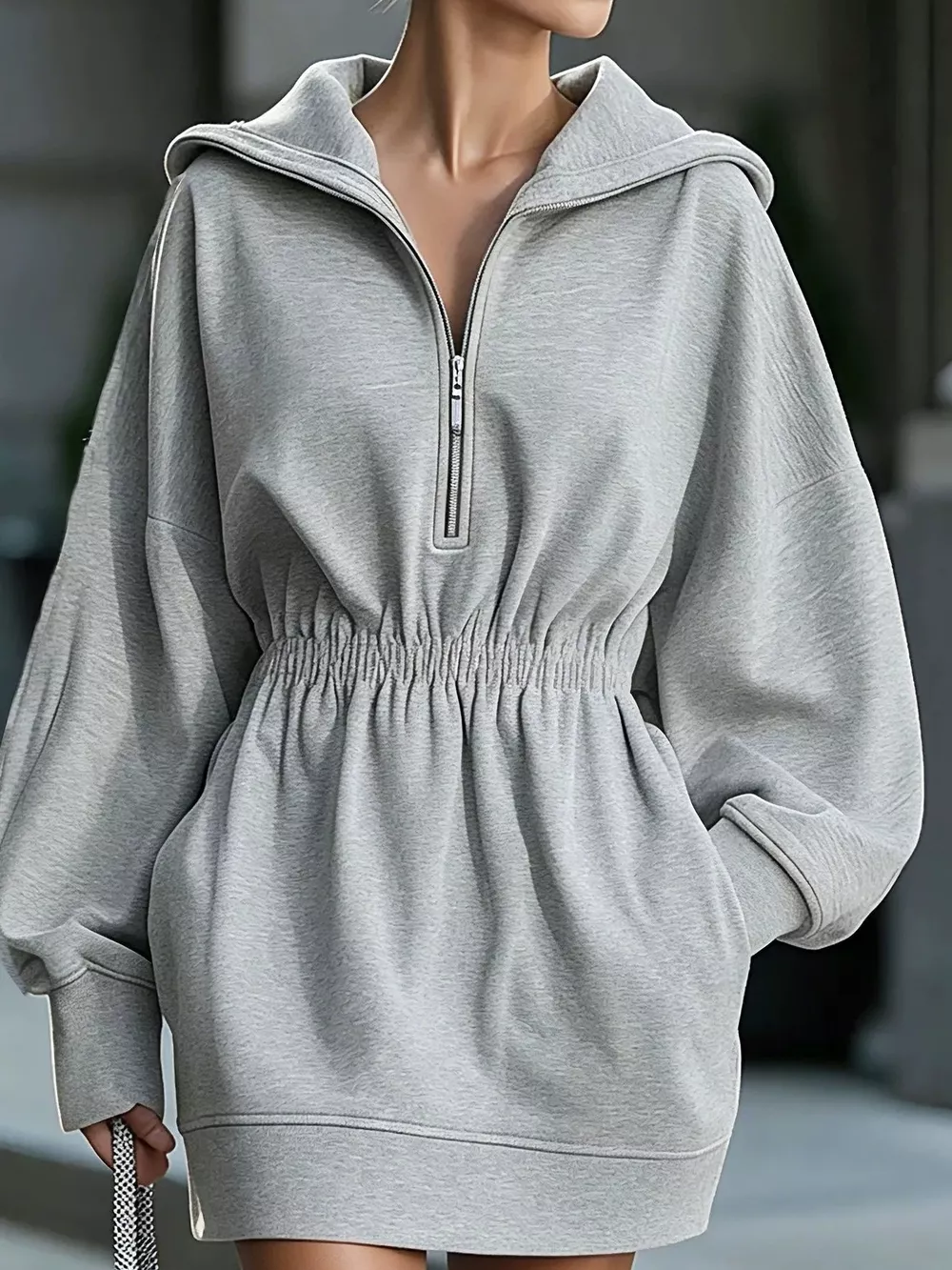 Casual Hooded Quarter-Zip Sweatshirt Dress, image 4