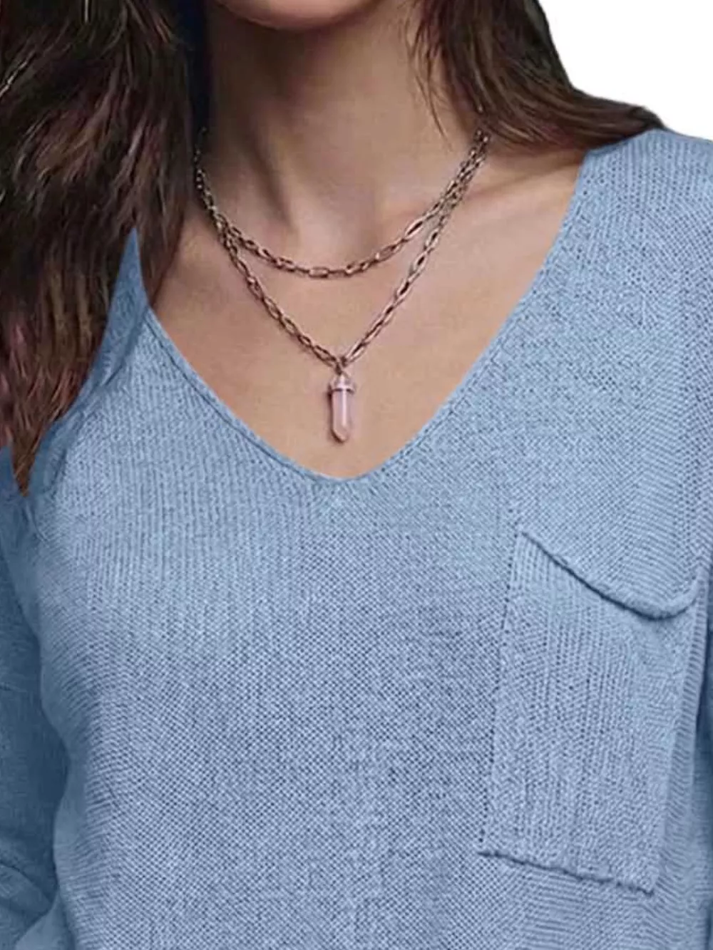 V-Neck Chest Pocket Knit Top, image 17