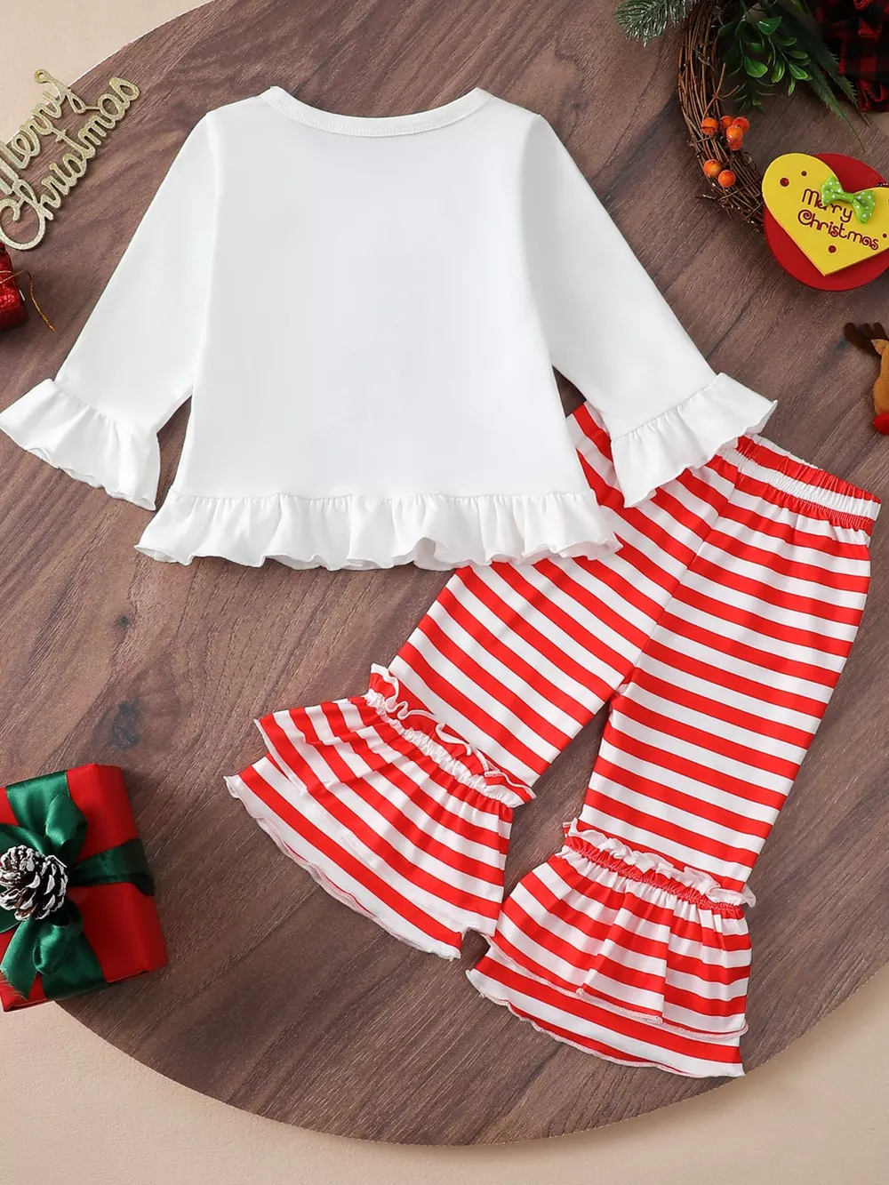 Children's Christmas Ruffle Trim Top and Pants Set, image 7