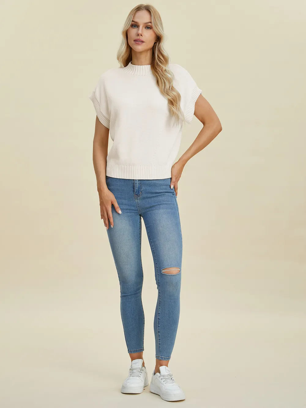 Full Size Mock Neck Short Sleeve Sweater, image 26