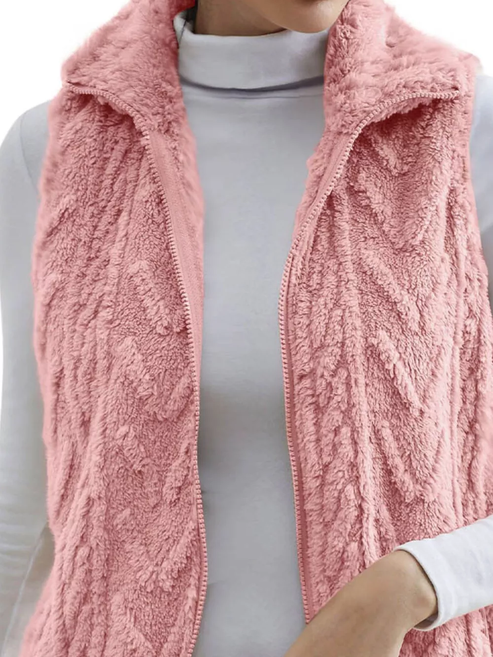 Full Size Cozy Faux Fur Zip-Up Vest Coat Plus Size, image 15