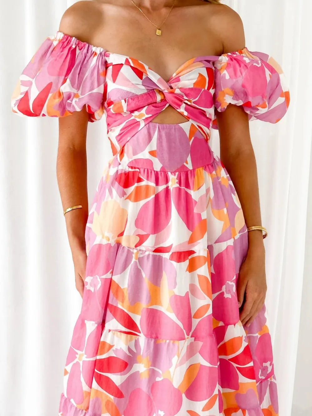 Off-Shoulder Floral Tiered Dress with Ruffle Details, image 23