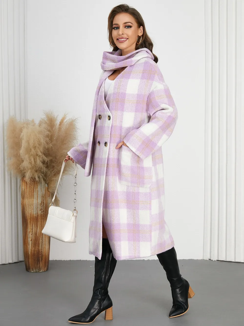 Plaid Button Up Long Sleeve Coat, image 8
