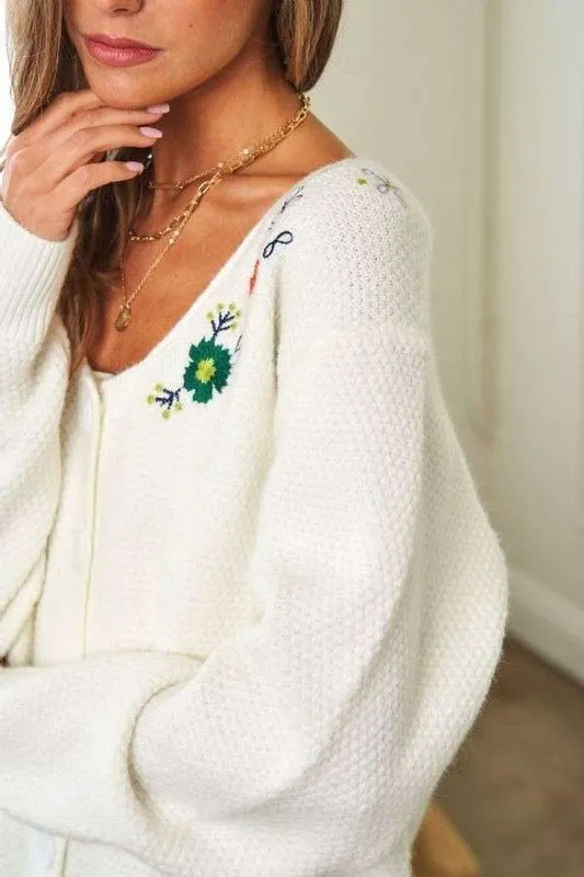 Flower Embroidered Button Up Long Sleeve Cardigan, image 5