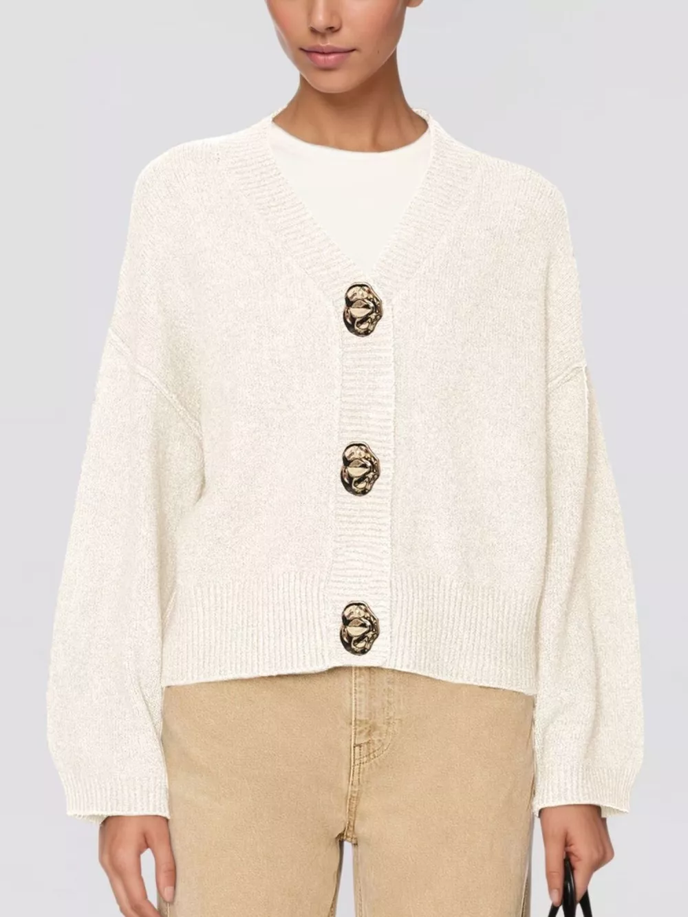 Gold Buttons V-Neck Cardigan