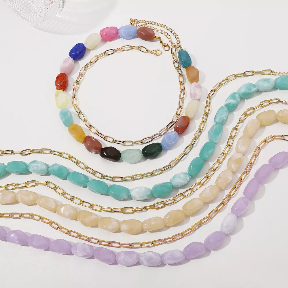 2 Piece Colorful Beaded Chain Necklace, image 2