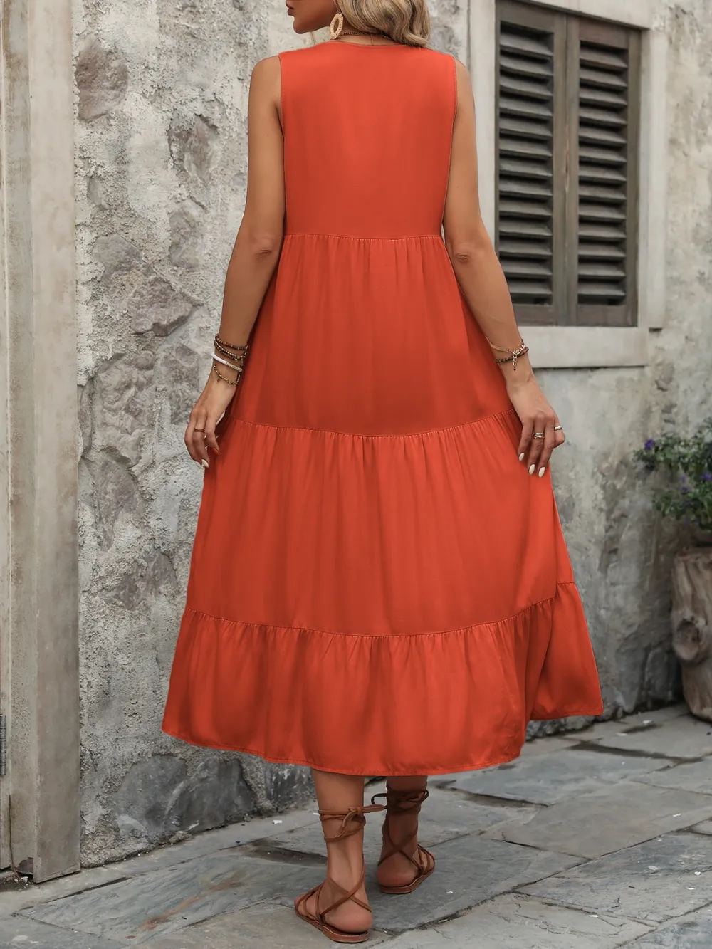 Decorative Button Notched Sleeveless Dress, image 22