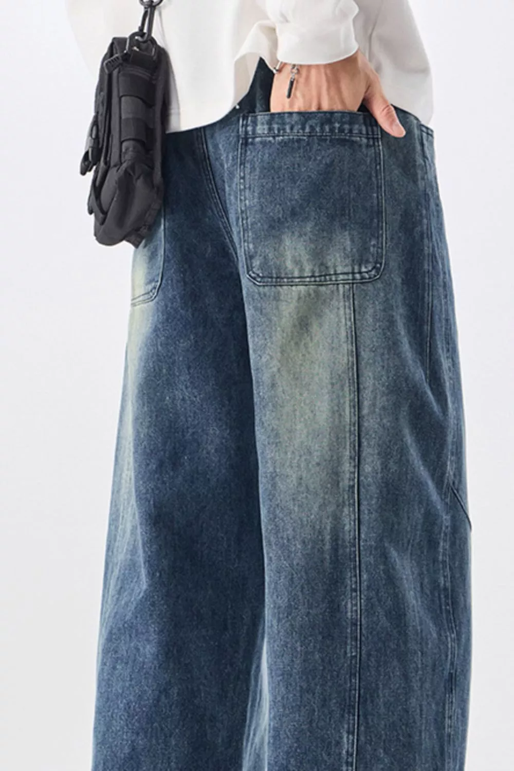 Men's Plus Size Vintage Wash Wide Leg Jeans, image 4