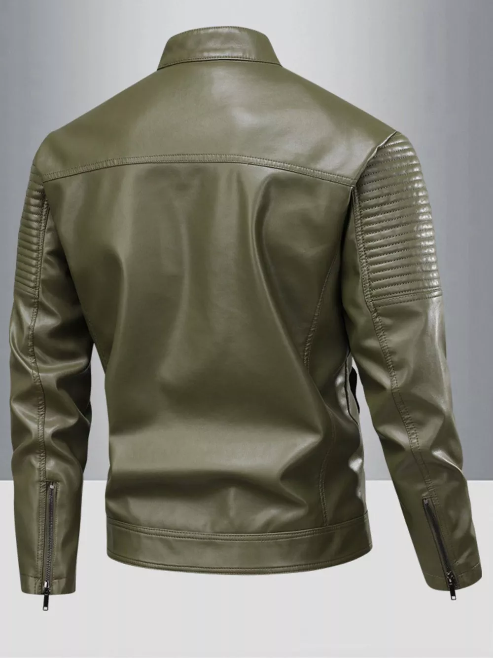 Men's Full Size Zip Up Leather Motorcycle Jacket Plus Size, image 5