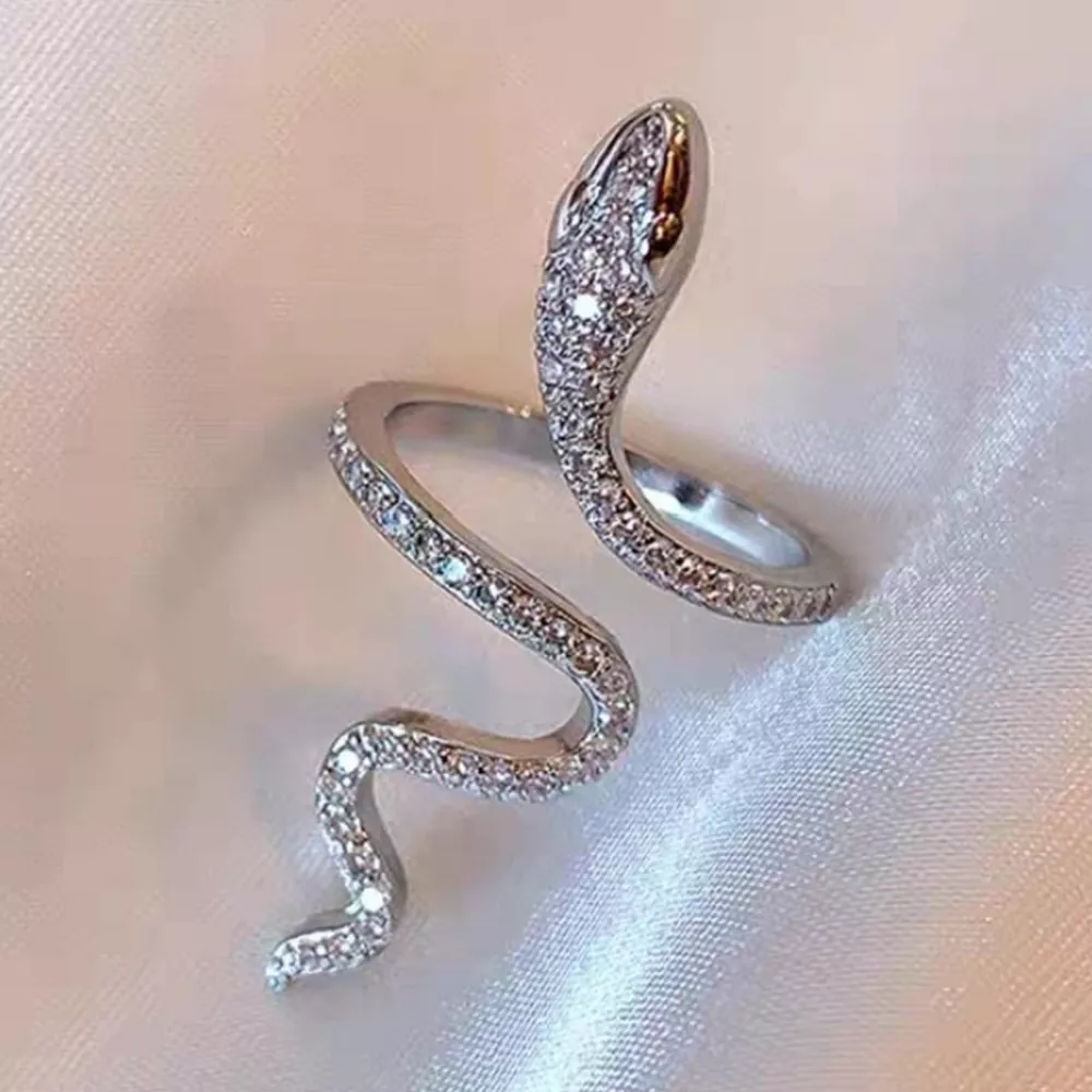925 Sterling Silver Zircon Snake Bypass Ring, image 4