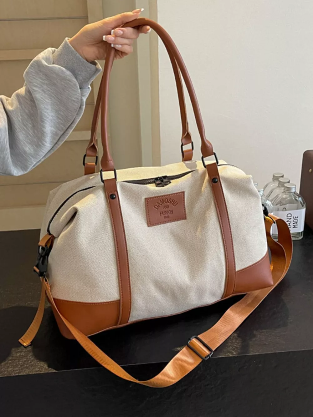 Canvas Leather Trim Travel Bag, image 16