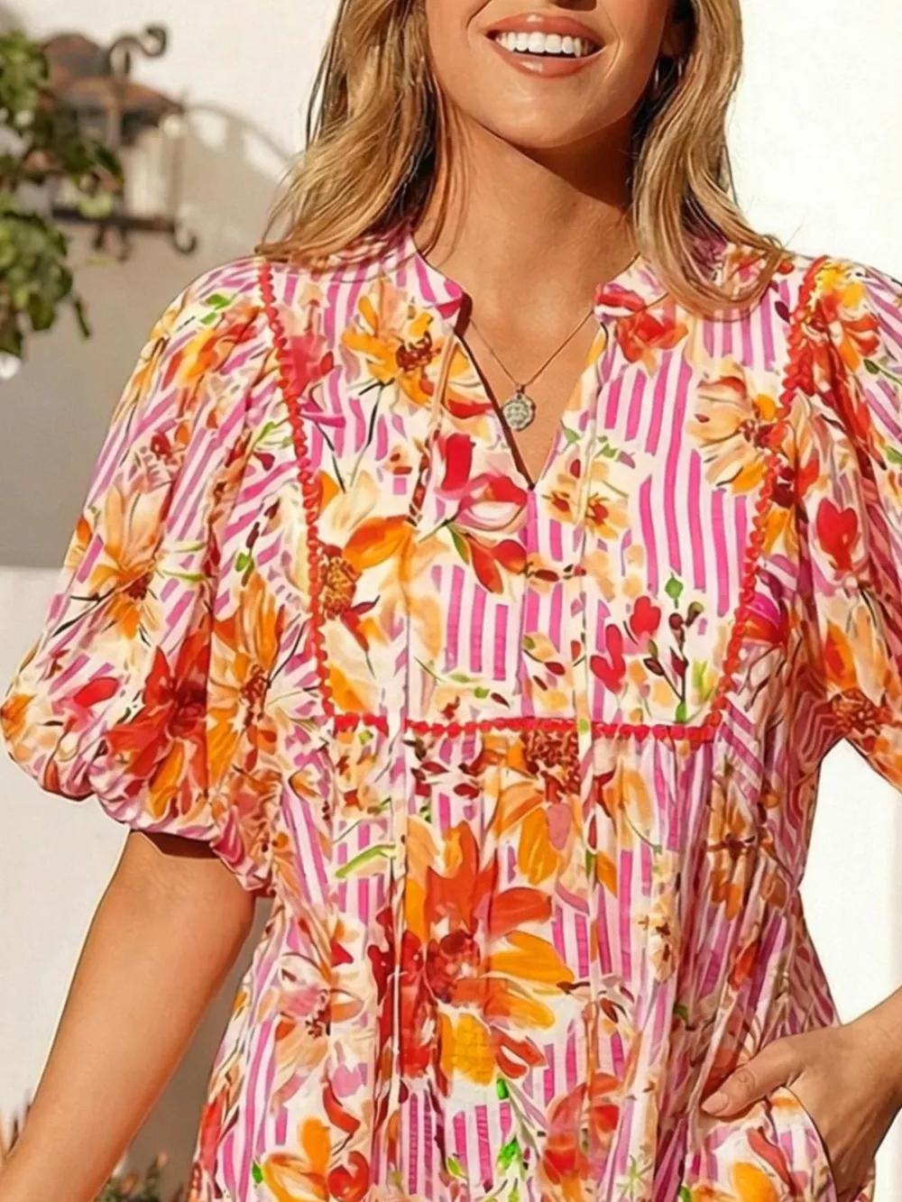 Floral Print Striped Casual Mini Dress, image 3