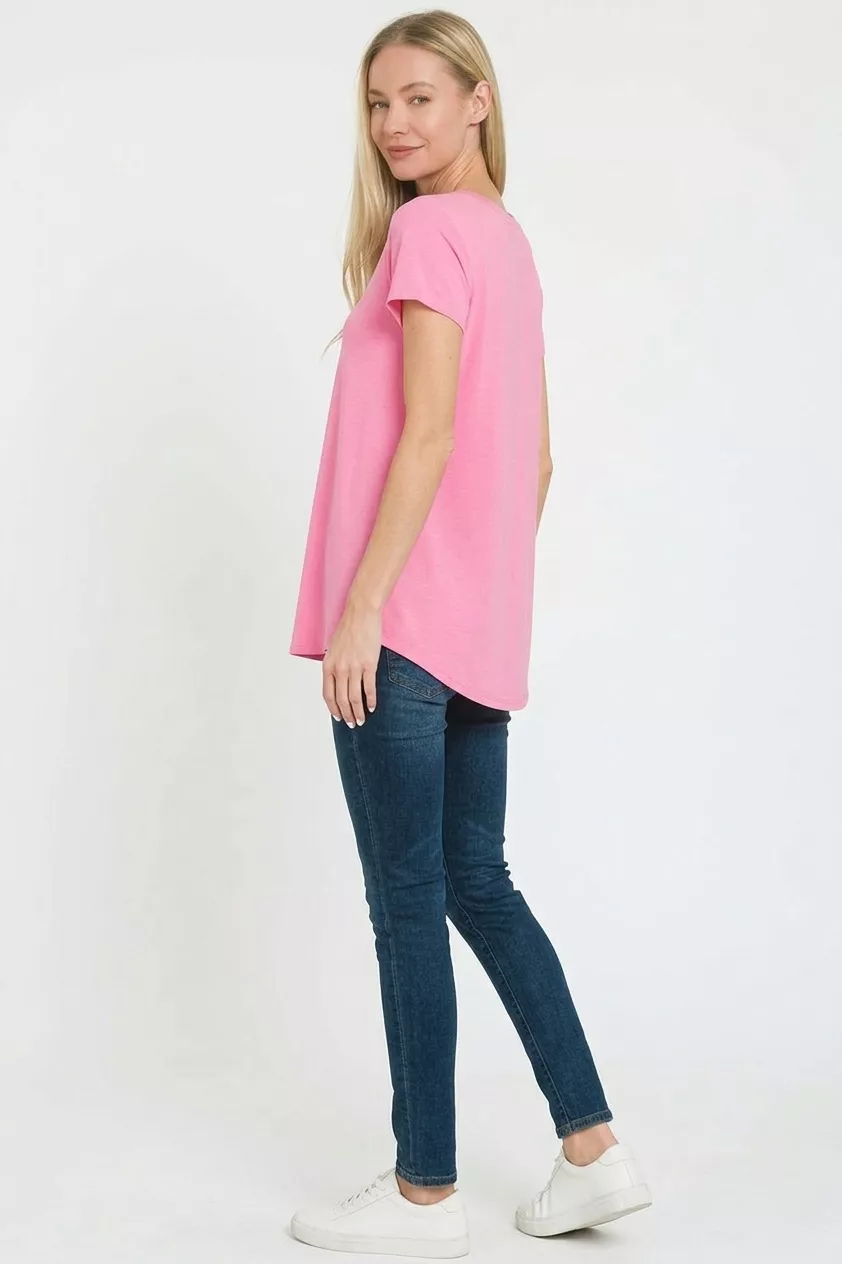 Rayon Short Sleeve V-neck Round Hem Top, image 3
