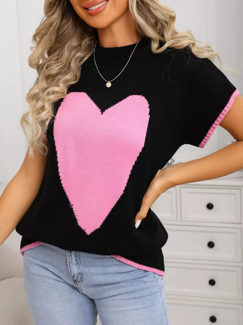 Valentine's Day Heart Graphic Short Sleeve Sweater, image 11