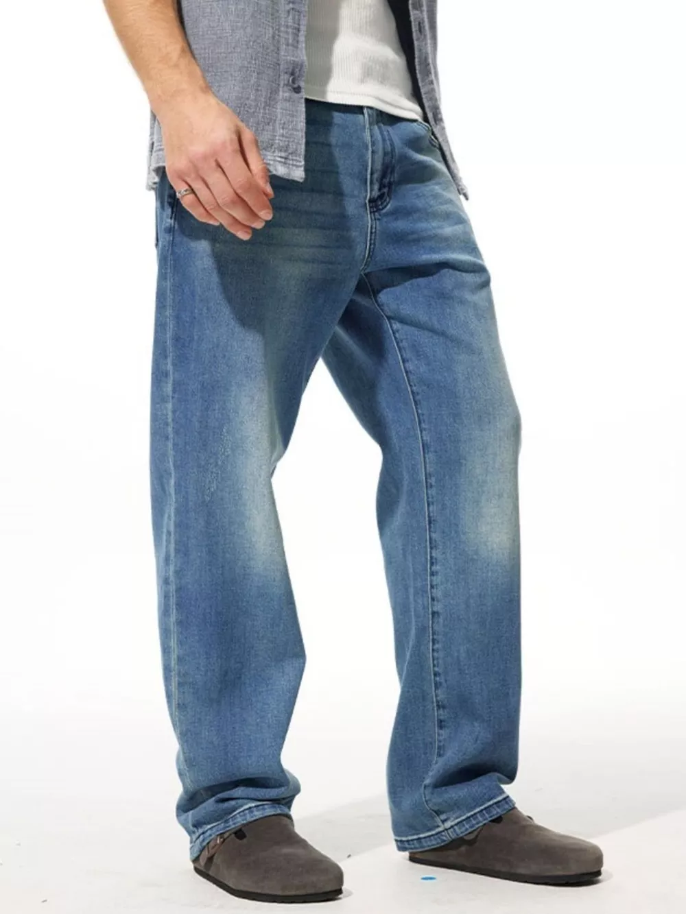 Men's Washed Wide Leg Jeans, image 3