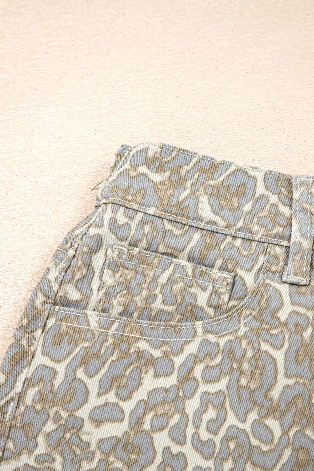 Raw Edge Leopard Print Denim Shorts, image 5