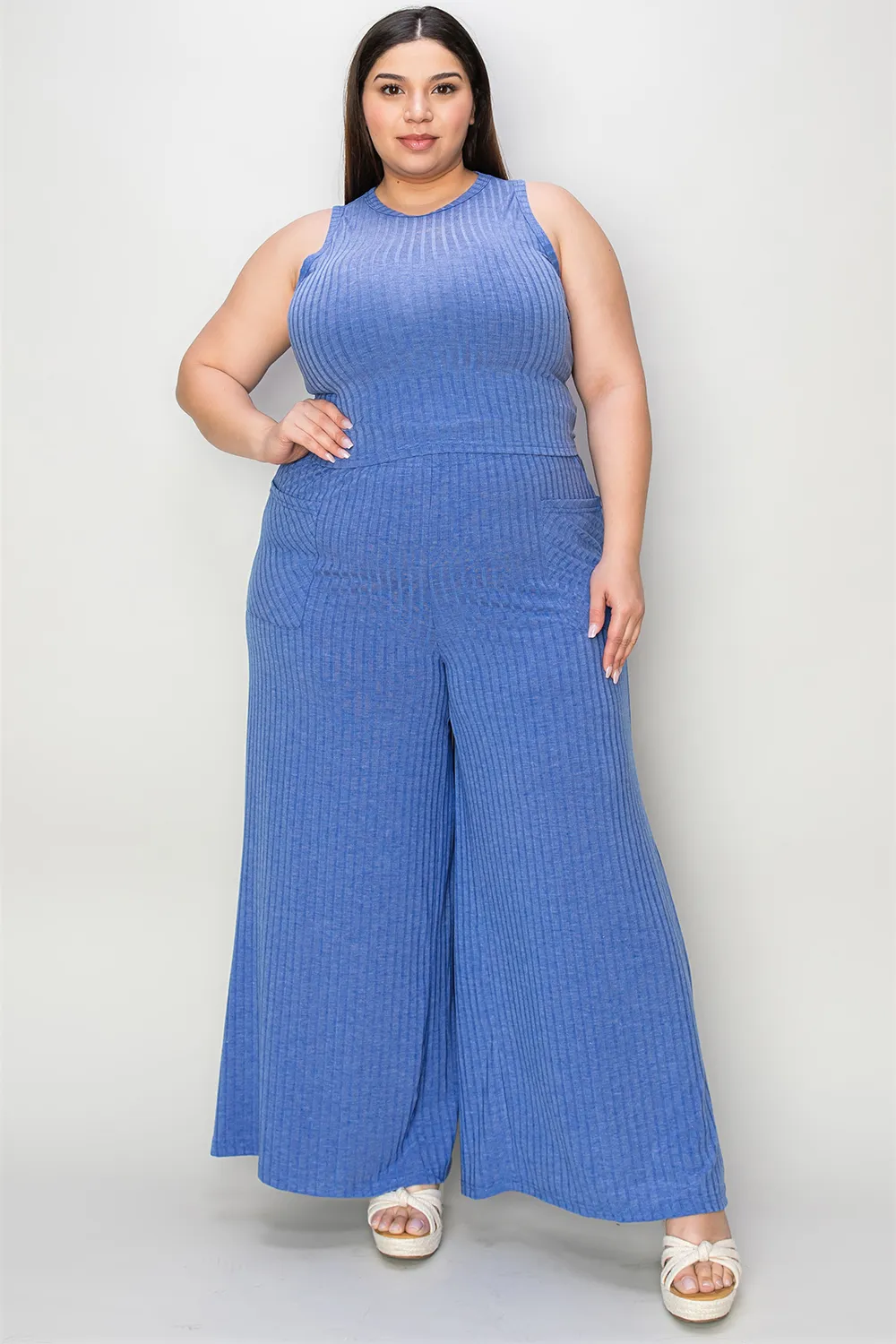 Full Size Ribbed Tank and Wide Leg Pants Set, image 19