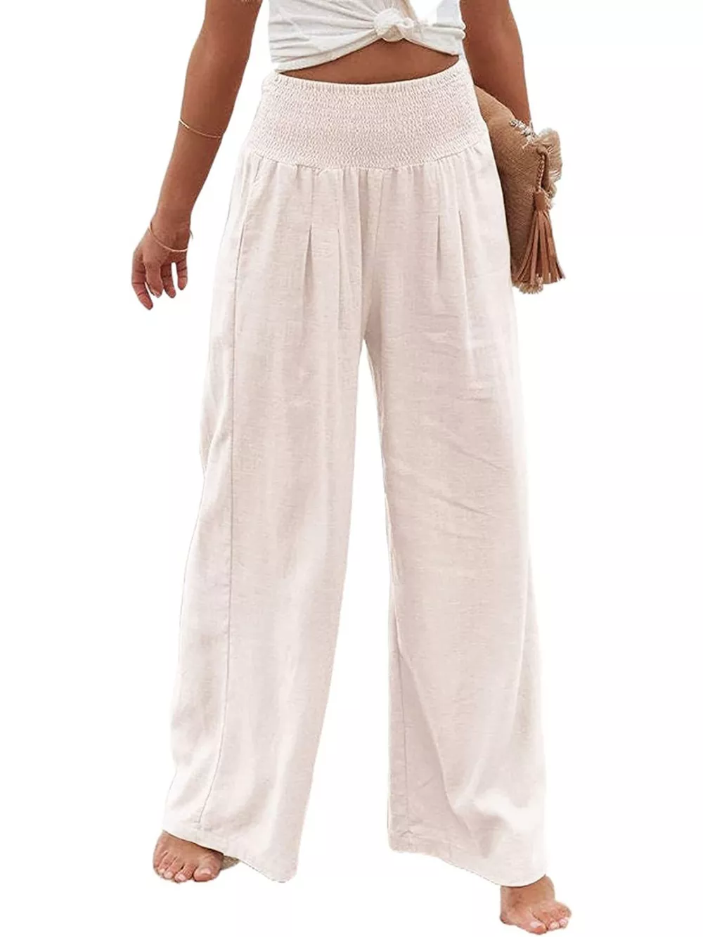 Smocked High Waisted Wide Leg Pants, image 3