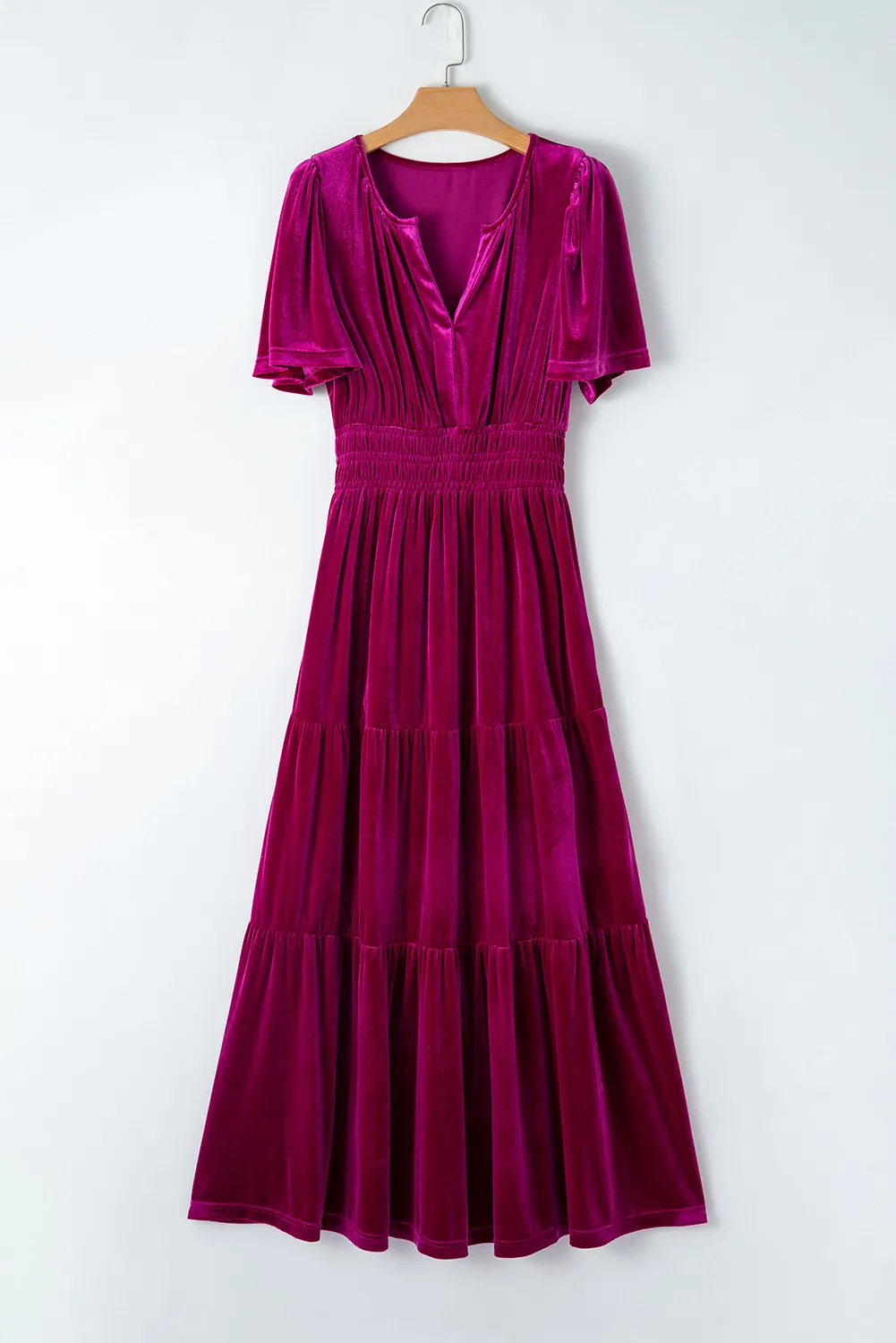Tiered Notched Short Sleeve Dress with Pockets, image 9
