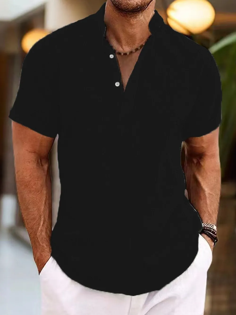 Men's Full Size Button Detail Short Sleeve Polo Plus Size