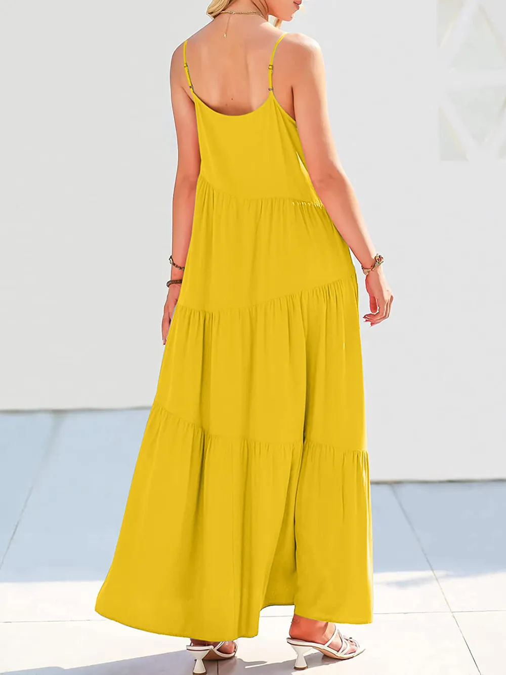Full Size Ruched Tiered Spaghetti Strap Dress, image 15