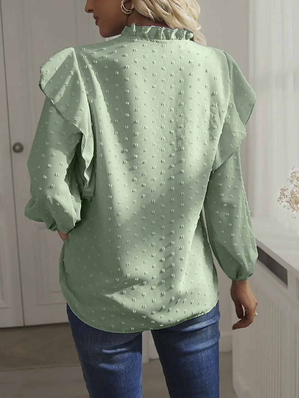 Swiss Dot Ruffled Long Sleeve Blouse, image 20