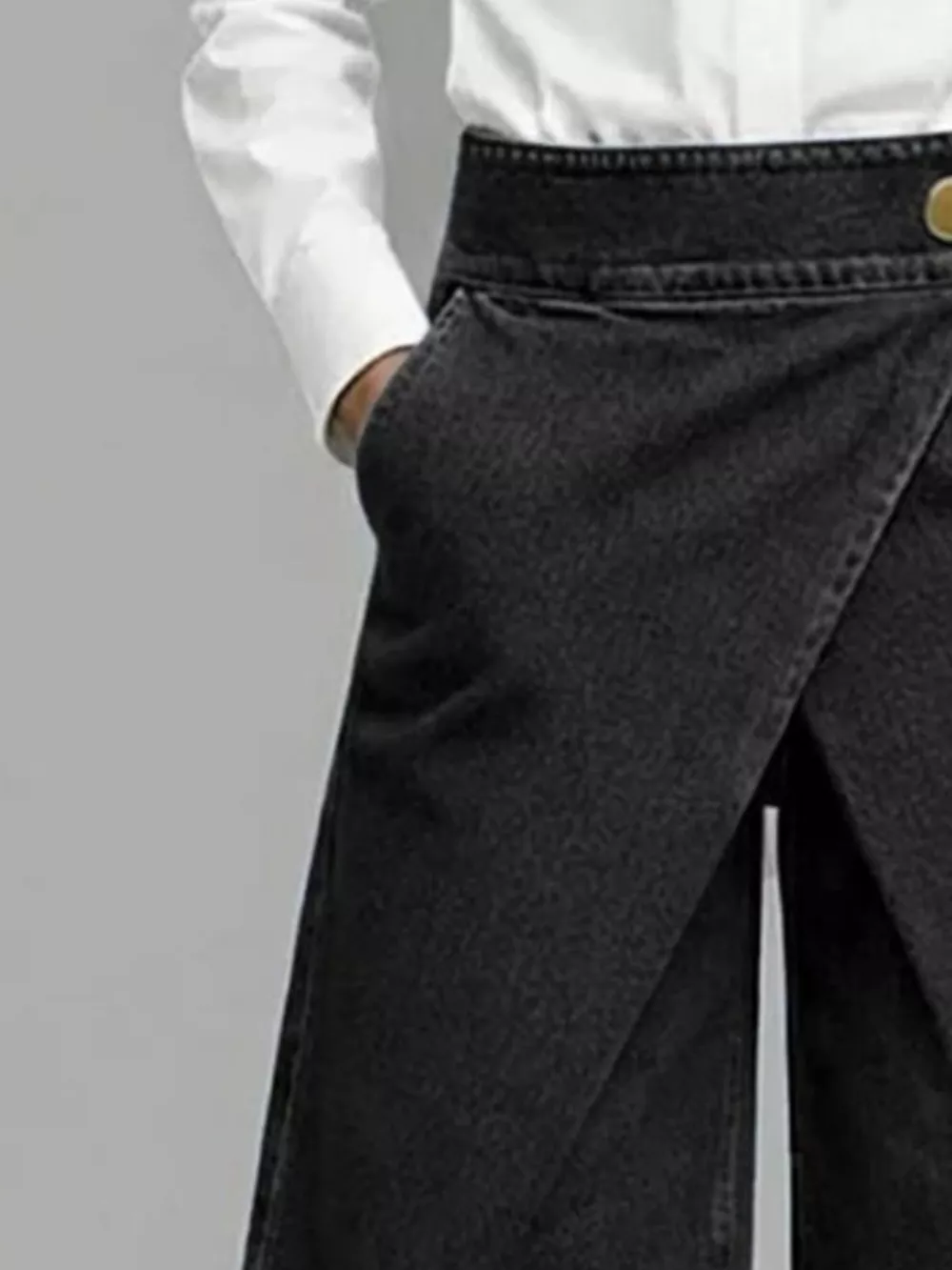 Full Size High-Waisted Wrap-Front Denim Look Shorts Plus Size, image 6