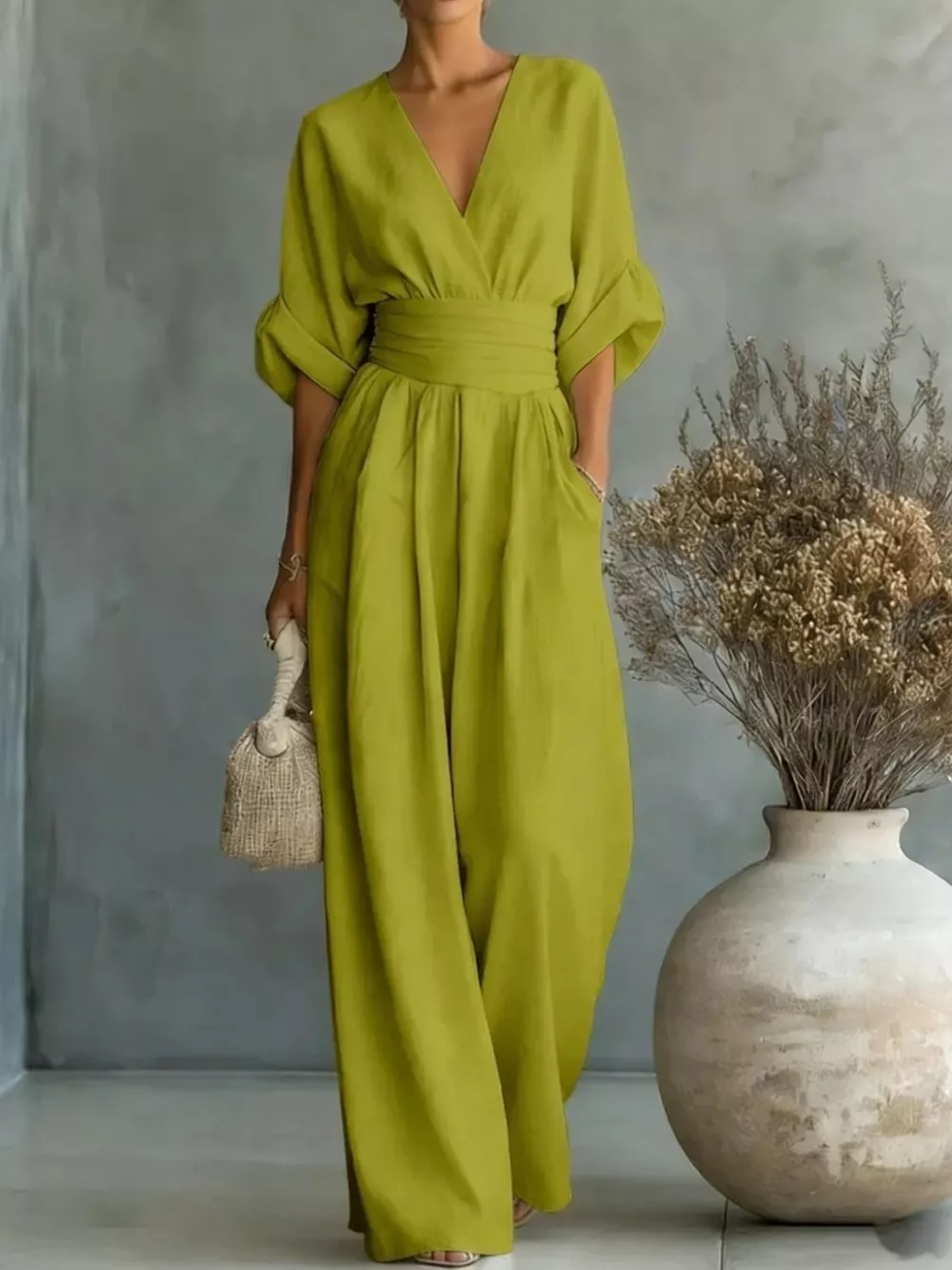 Full Size Half Sleeve Wide-Leg Jumpsuit Plus Size, image 17