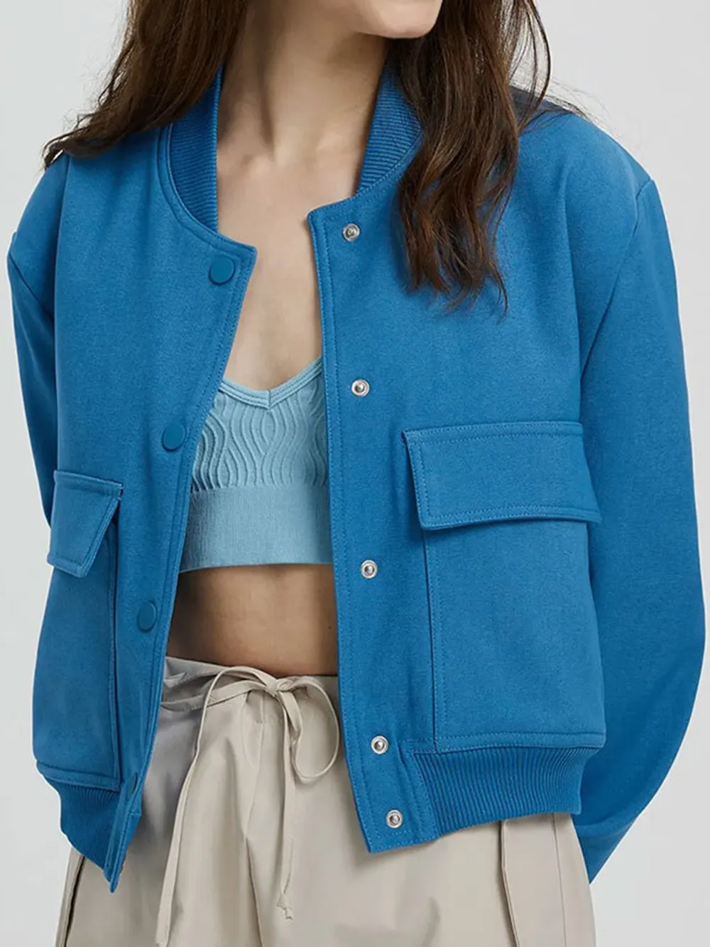 Pocketed Snap Down Baseball Collar Jacket, image 26