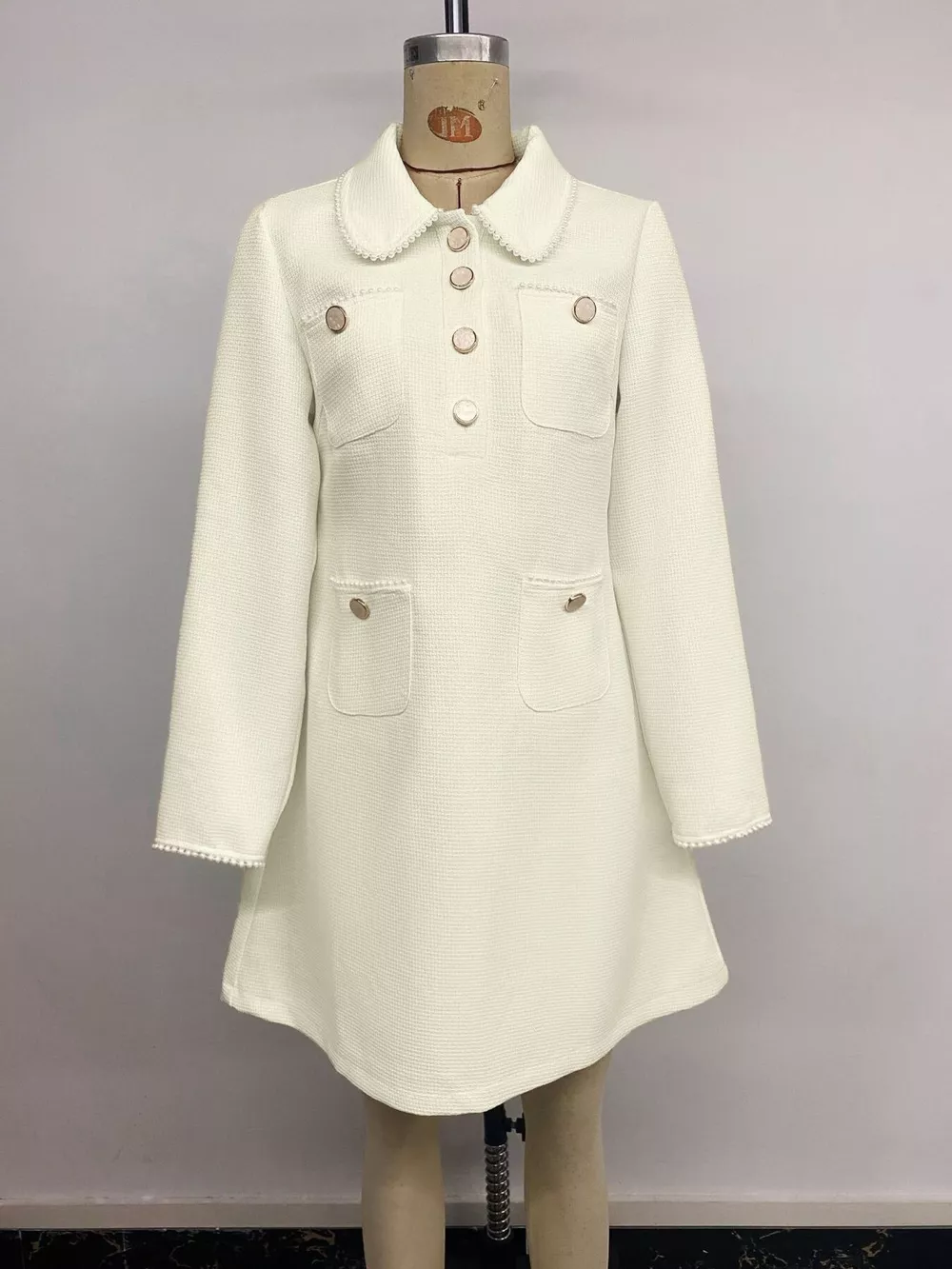 Peter Pan Collar Button-Front Tweed Mini Dress, image 12