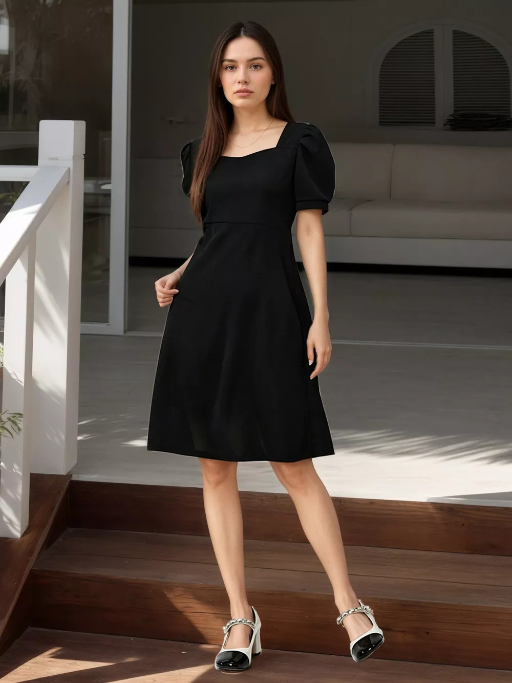 Puff Sleeve Bow Back Mini Dress, image 2