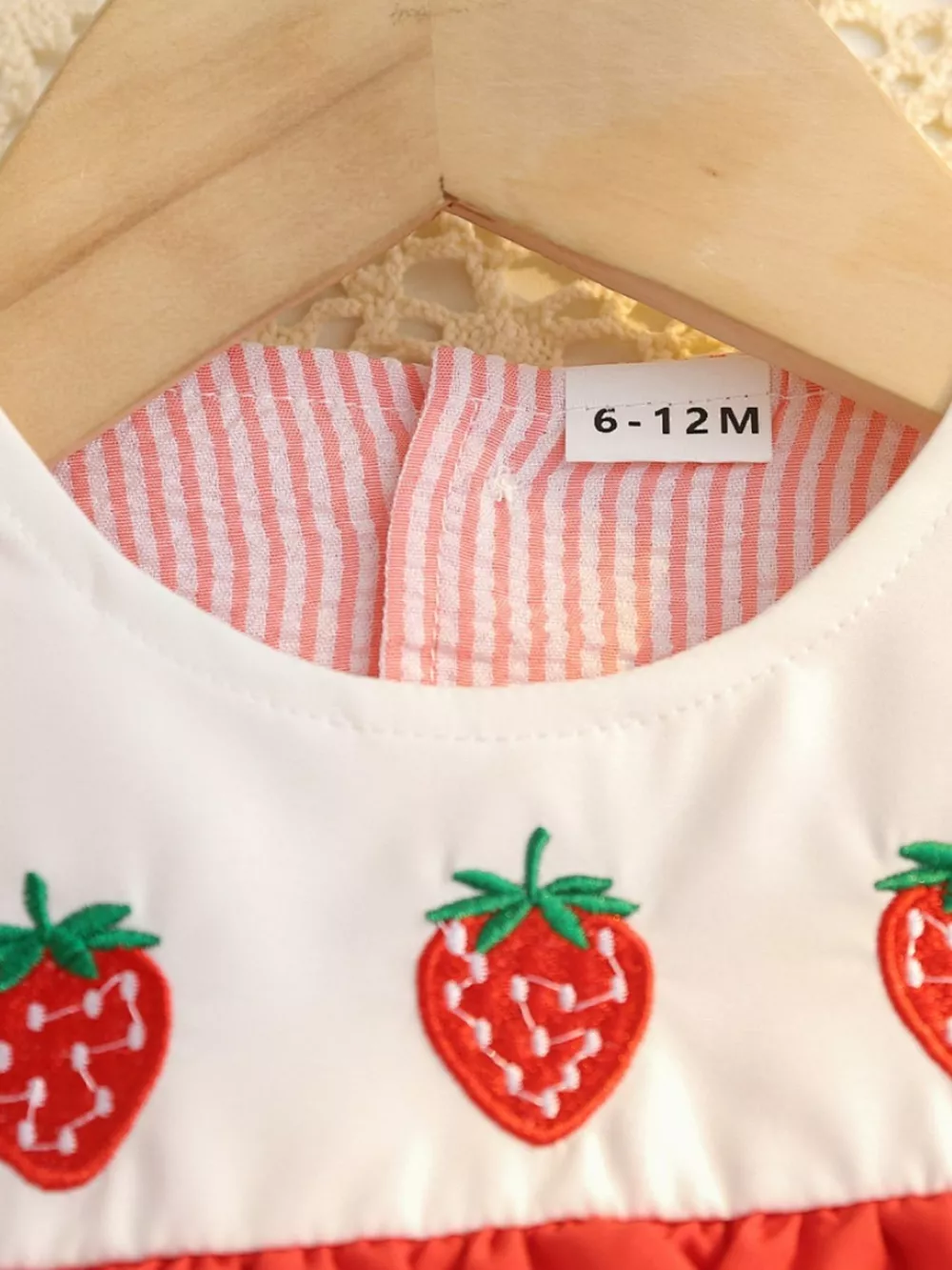Children's Fruit Embroidered Striped Short Sleeve Dress, image 7