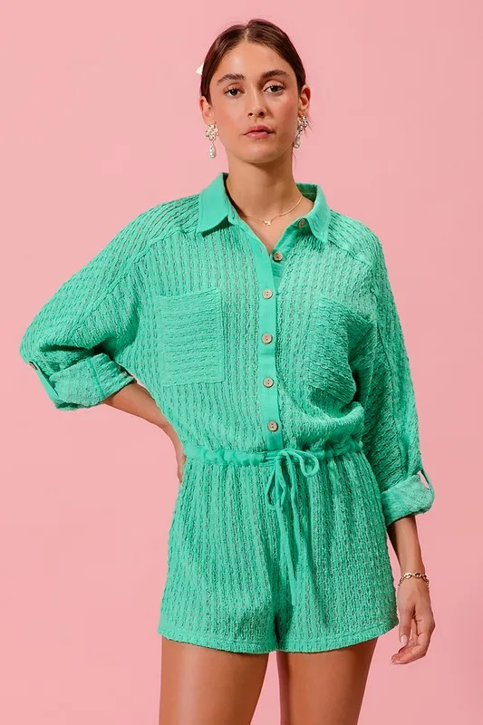 Textured Knit Button Front Romper