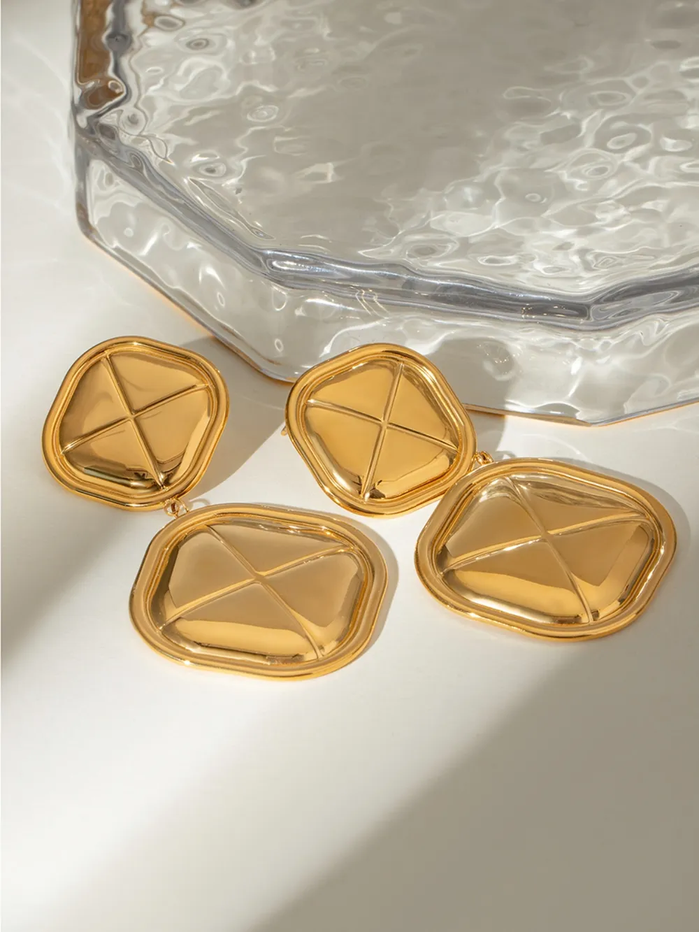 18K Gold-Plated Stainless Steel Square Earrings, image 7