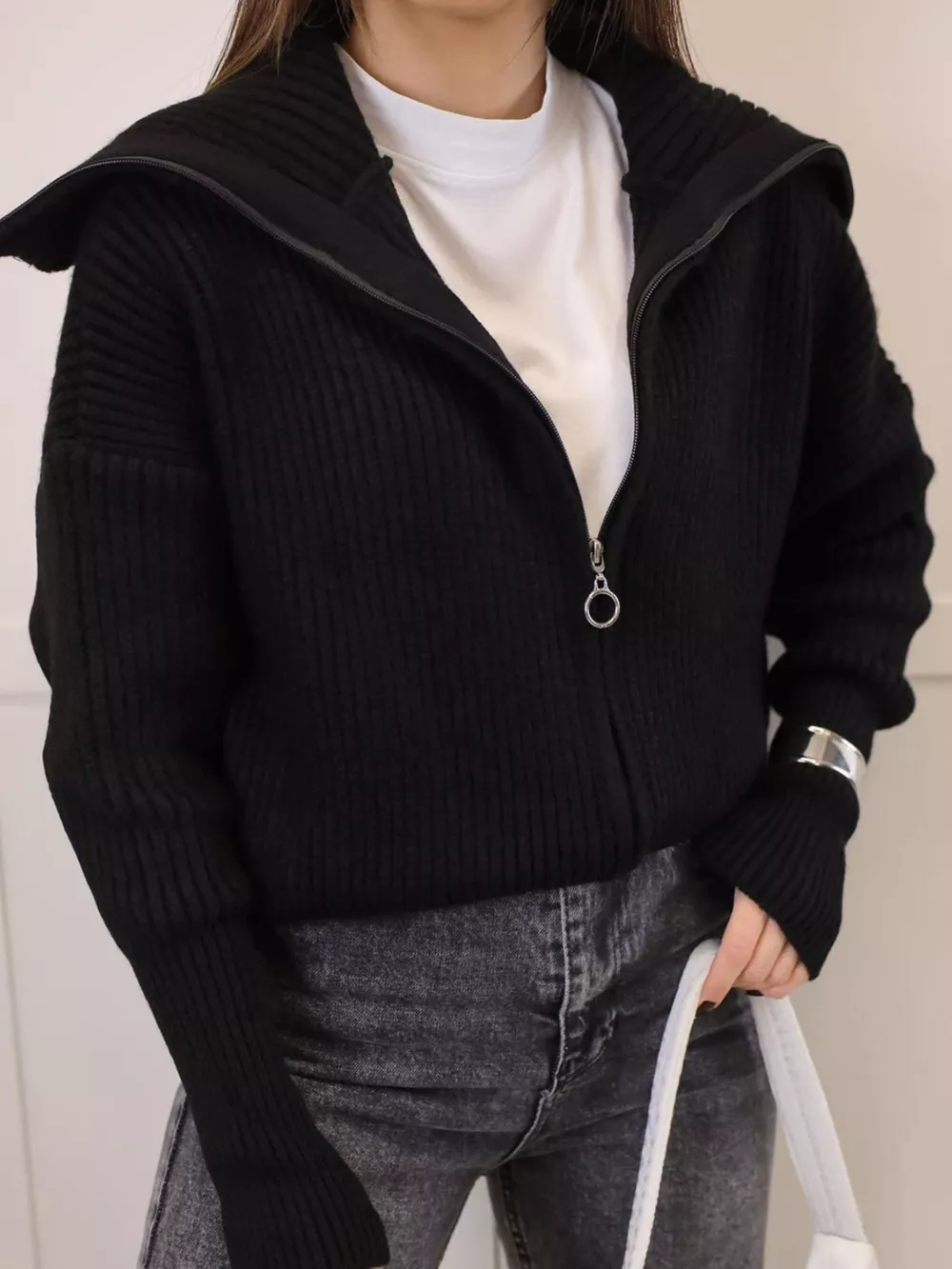 Zip Up Dropped Shoulder Cardigan, image 9